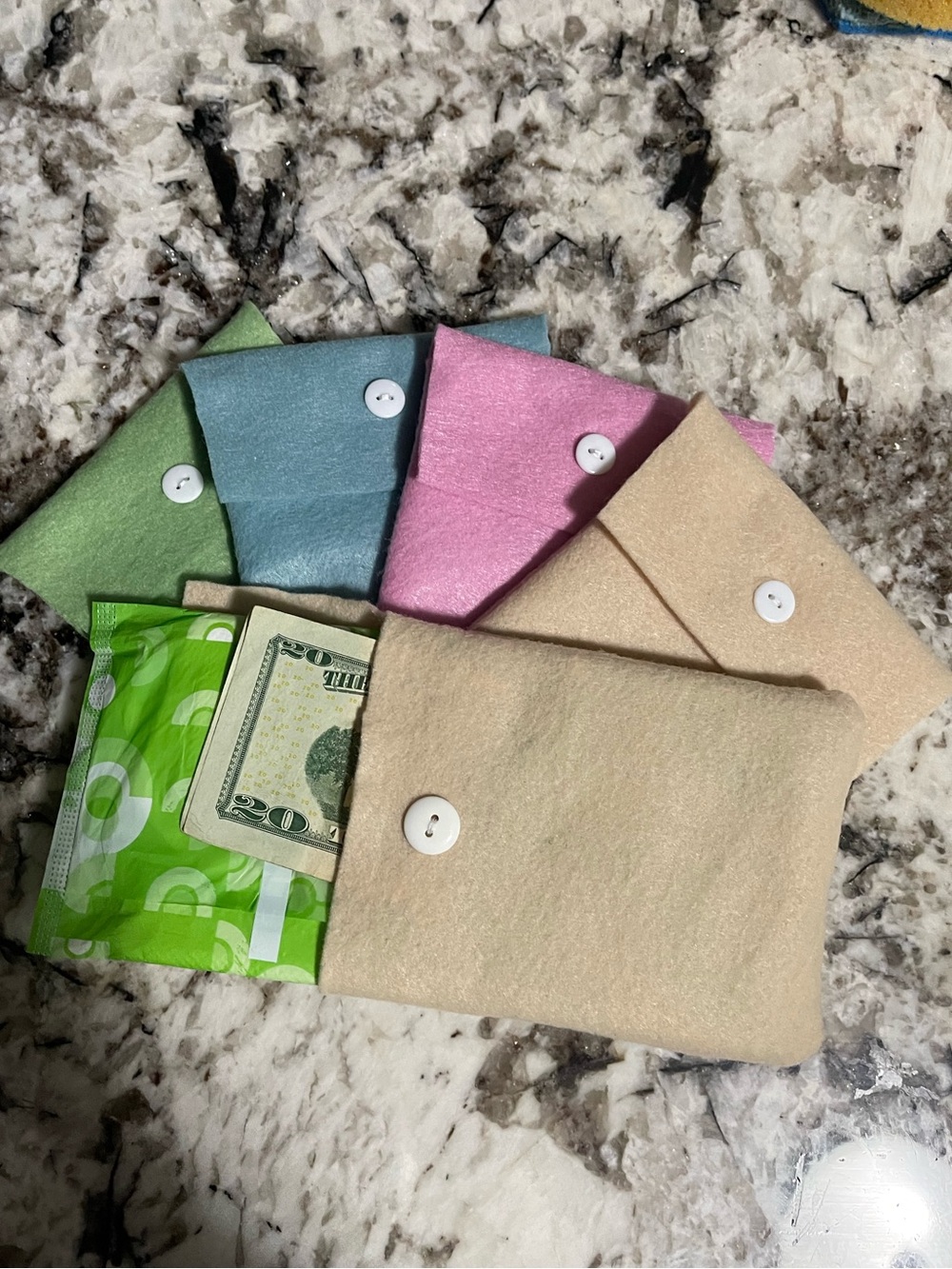 Multi color discrete period menstrual product handmade felt pouch holder